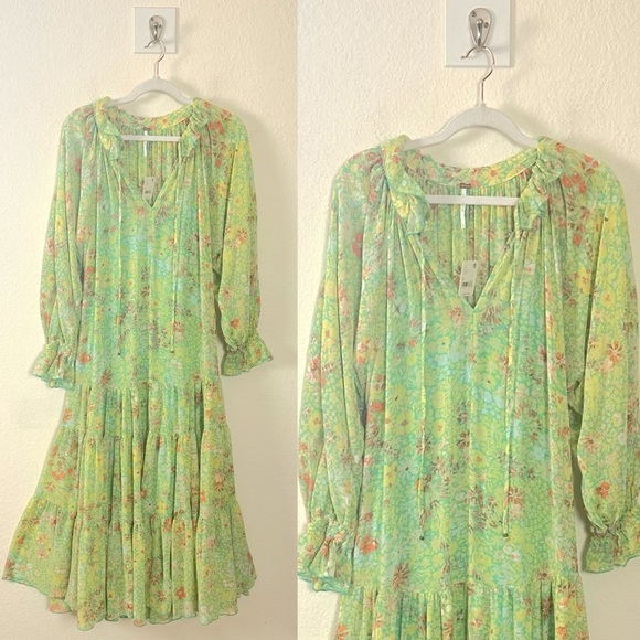 Free People Feeling Groovy Midi Maxi Dress Size Small NWT 70s Chartreuse Floral - Picture 9 of 16